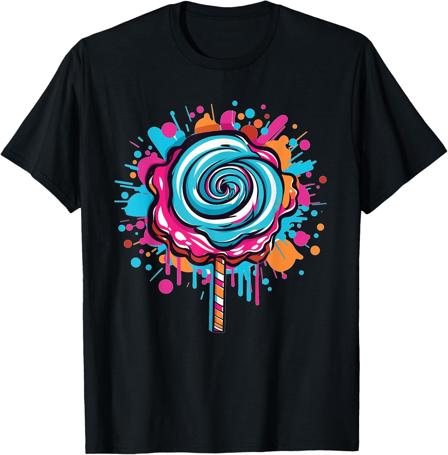 Vibrant Candy Swirl Splash Lollipop Art T-Shirt - T-Shirt | Black