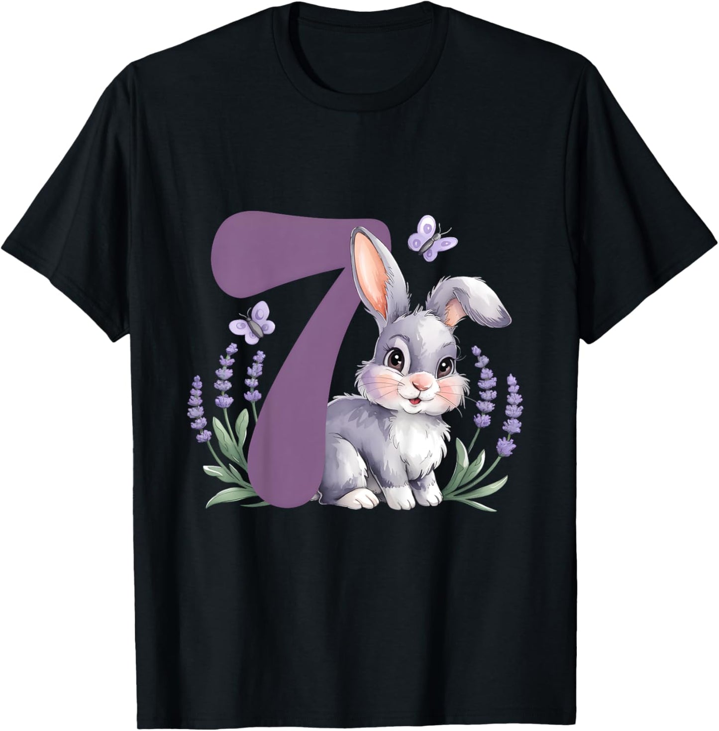 Kinder Süßer Hase mit Blumen 7. Geburtstag Mädchen Geburtstags T-Shirt - T-Shirt | Black