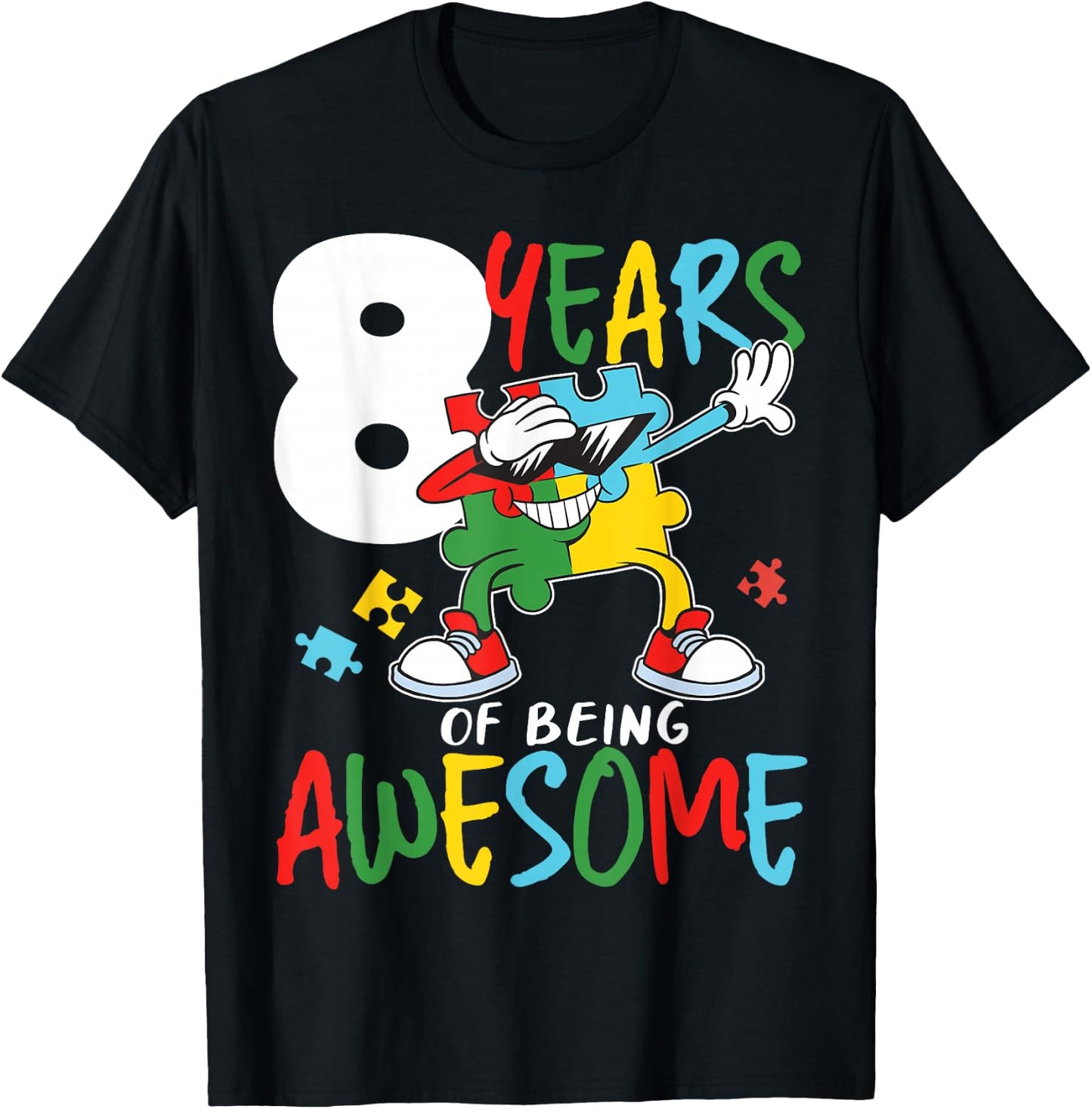8 Year Old Birthday Autistic Boy Girl Autism Awareness T-Shirt - T-Shirt | Black
