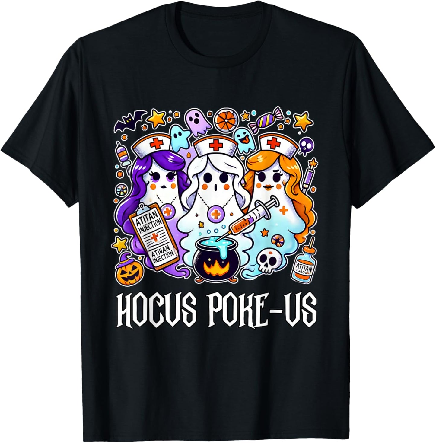 Funny Witches Nurse Spooky Nurse Witch Halloween Nursing Pun T-Shirt - T-Shirt | Black