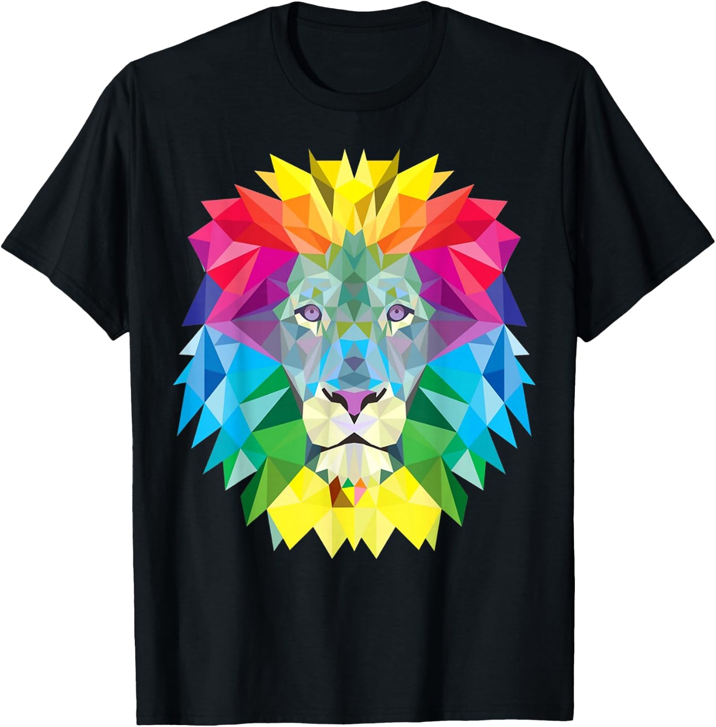 Geometric Rainbow Lion Face T-Shirt - T-Shirt | Black