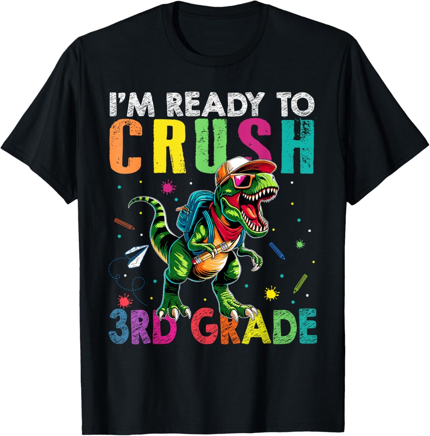 I'm Ready To Crush 3rd Grade Back to School T Rex Kids Boys T-Shirt - T-Shirt | Black