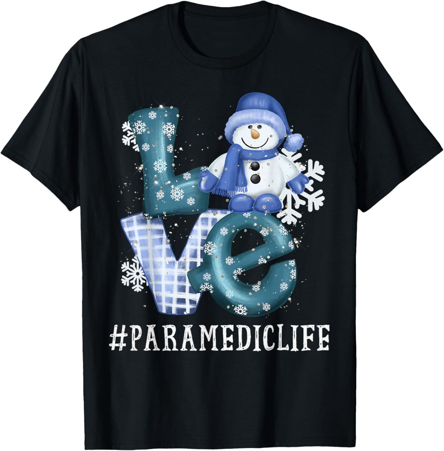 Paramedic Love Snowman Xmas Funny Winter Season Christmas T-Shirt - T-Shirt | Black