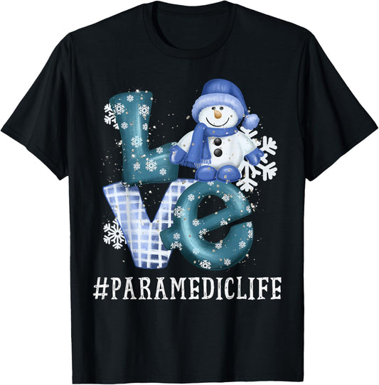 Paramedic Love Snowman Xmas Funny Winter Season Christmas T-Shirt - T-Shirt | Black