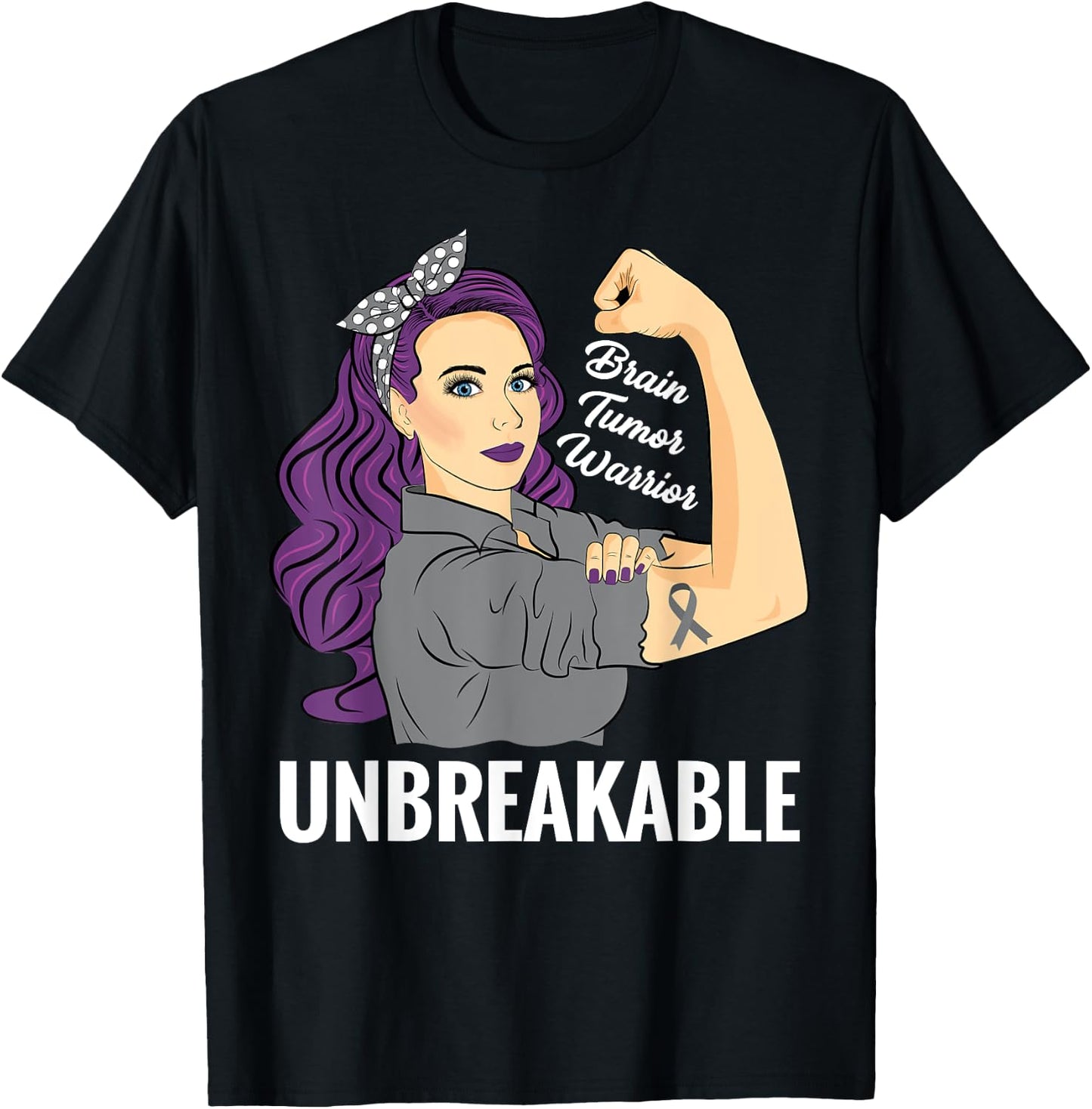 Brain Tumor Awareness Warrior Unbreakable Survivor Shirt T-Shirt - T-Shirt | Black