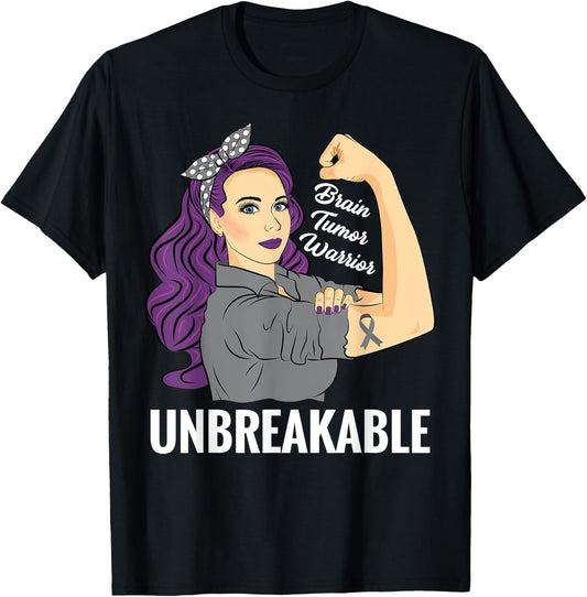 Brain Tumor Awareness Warrior Unbreakable Survivor Shirt T-Shirt - T-Shirt | Black