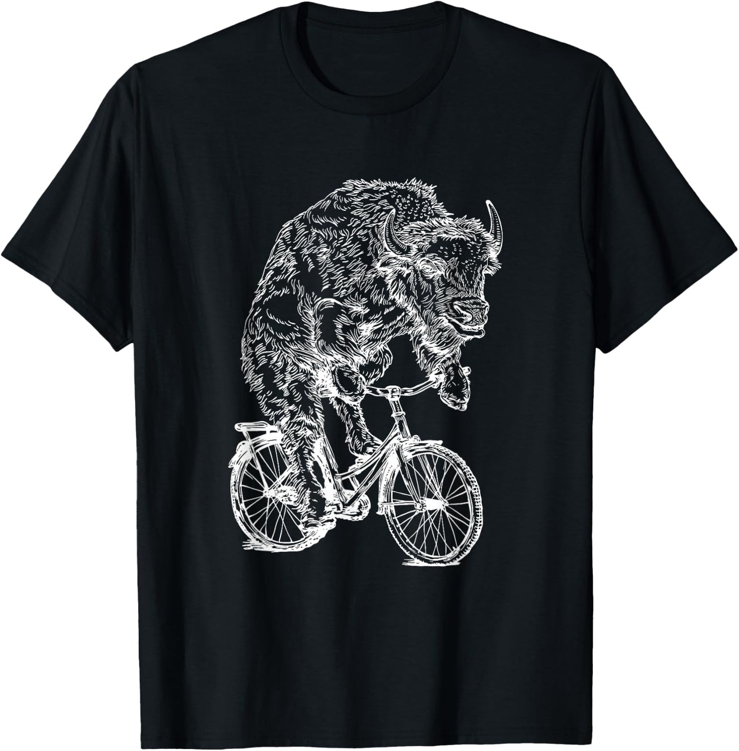 Bison Cycling Bicycle Buffalo Funny Animal Riding Bike T-Shirt - T-Shirt | Black