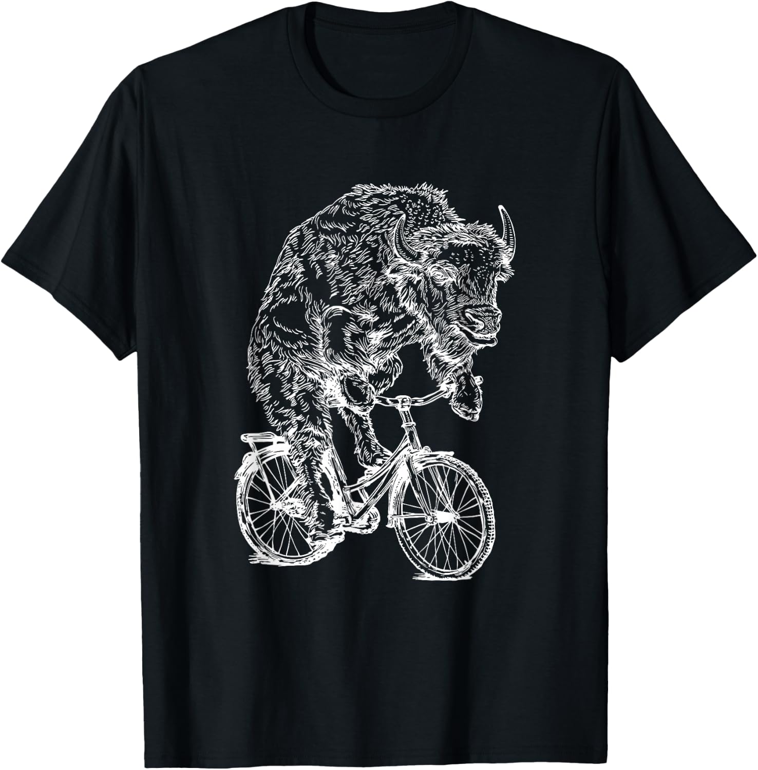 Bison Cycling Bicycle Buffalo Funny Animal Riding Bike T-Shirt - T-Shirt | Black