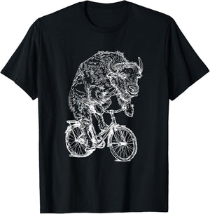 Bison Cycling Bicycle Buffalo Funny Animal Riding Bike T-Shirt - T-Shirt | Black