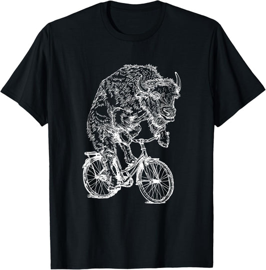 Bison Cycling Bicycle Buffalo Funny Animal Riding Bike T-Shirt - T-Shirt | Black