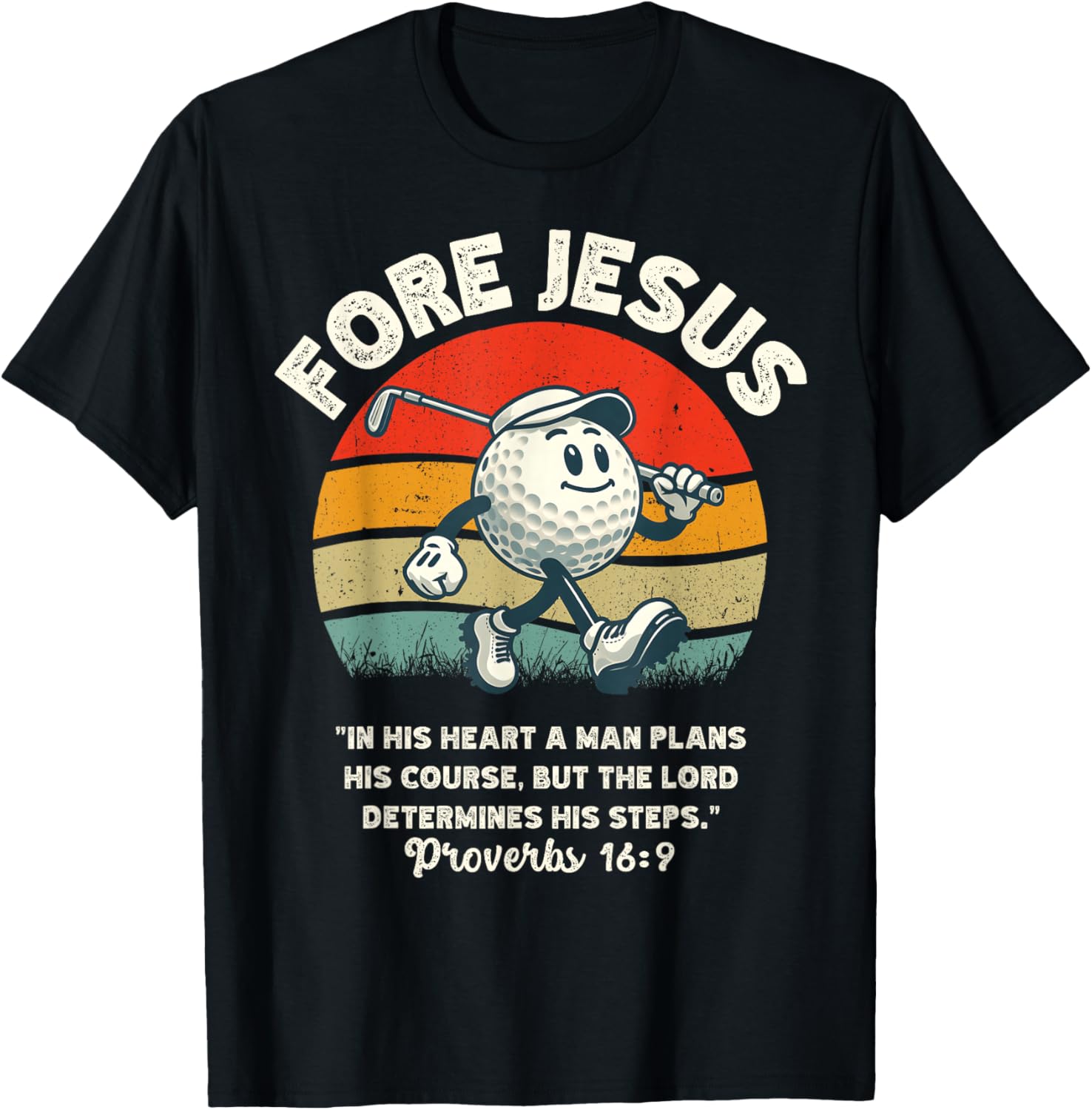 FORE Jesus Christian Golf Retro 70s Religious Golfing Men's T-Shirt - T-Shirt | Black