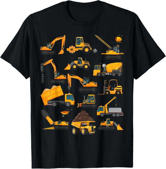 Vehicles Construction Trucks Gifts Women Boys Girls T-Shirt - T-Shirt | Black