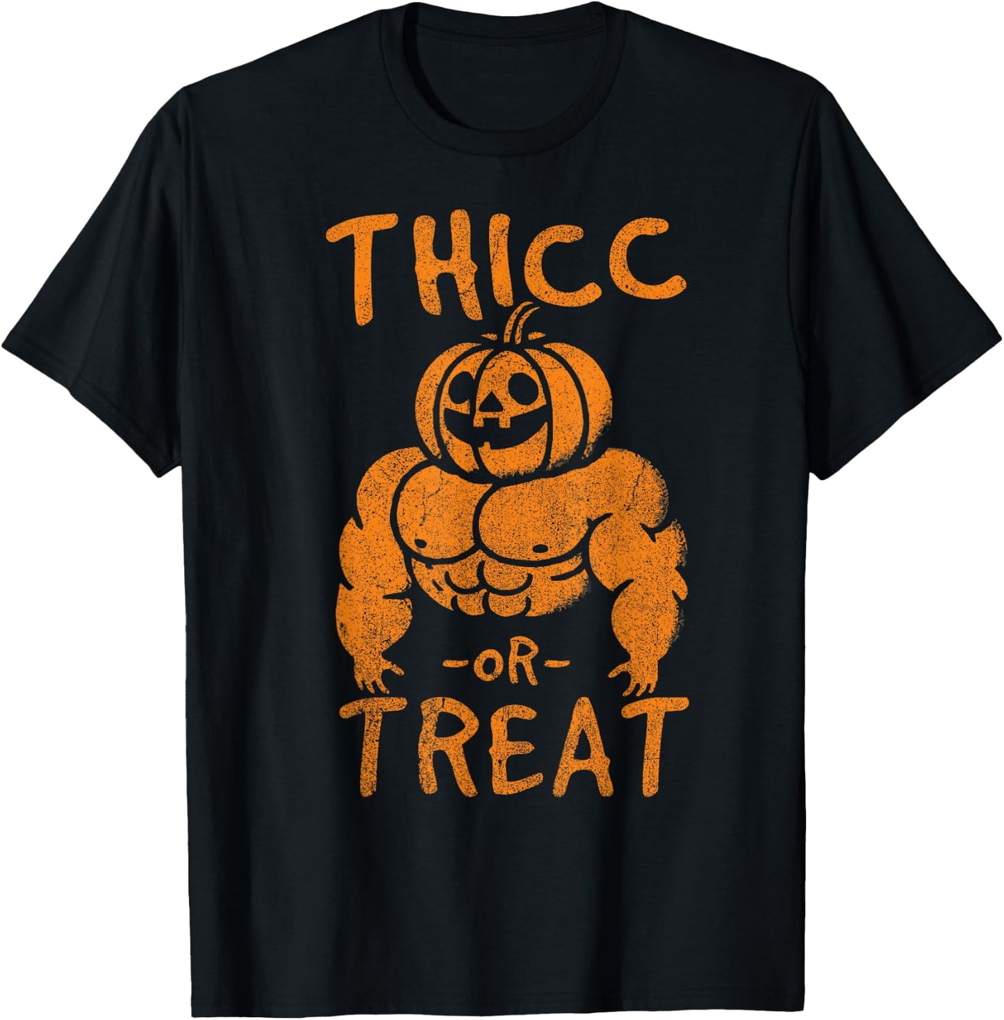 Thicc or Treat Pumpkin Bodybuilder Gym Lover Halloween T-Shirt - T-Shirt | Black