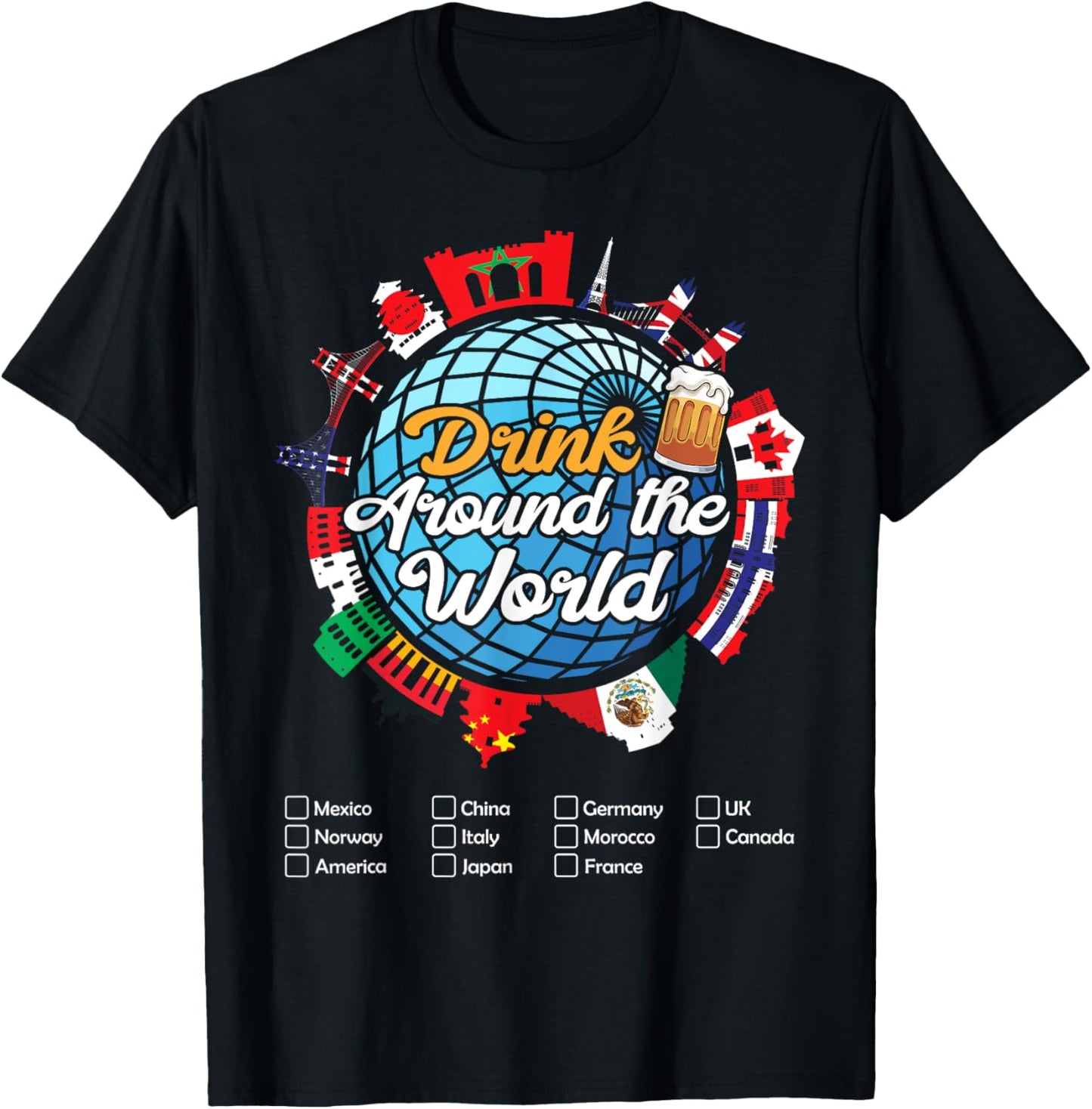Beverage Drinks Beer Wine Mexico France Norway Adult Vacation Drinking Countries International National , Small, Black T-Shirt - T-Shirt | Black