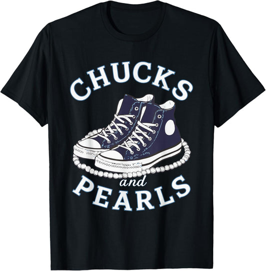 Chucks And Pearls Cute Girls Women Men Matching T-Shirt - T-Shirt | Black