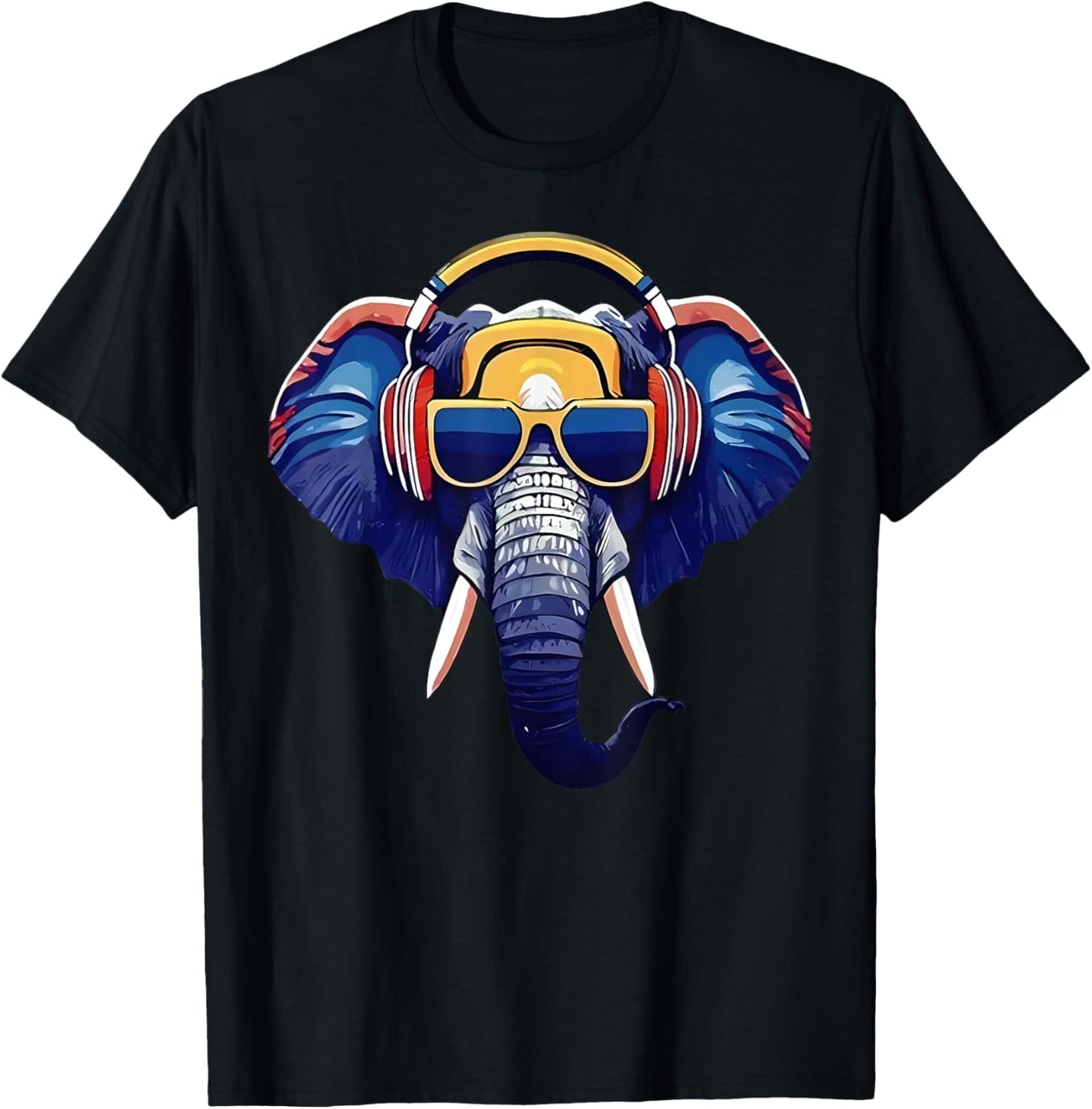 Cool Elephant Wearing Headphones And Sunglass Animal Lover T-Shirt - T-Shirt | Black