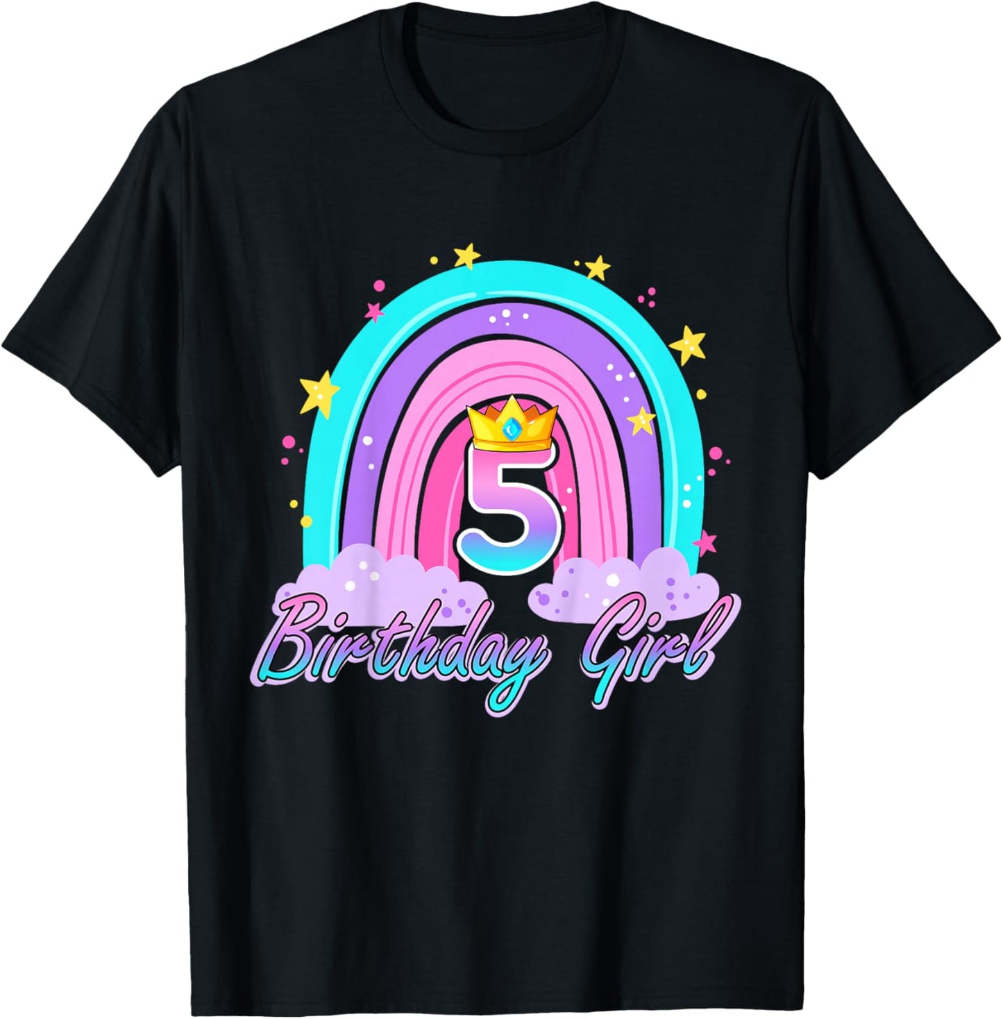 Boho Rainbow 5th Birthday Girl 5 Years Old 5th Birthday T-Shirt - T-Shirt | Black