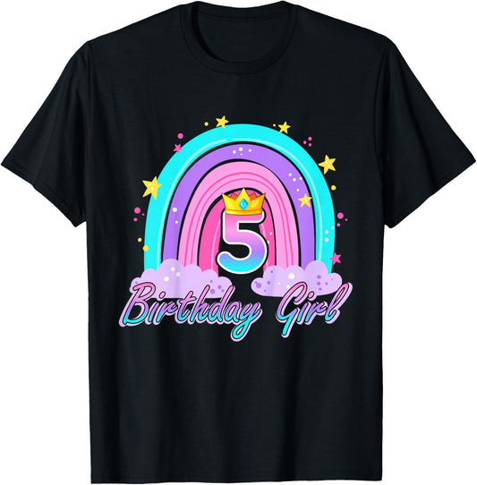 Boho Rainbow 5th Birthday Girl 5 Years Old 5th Birthday T-Shirt - T-Shirt | Black