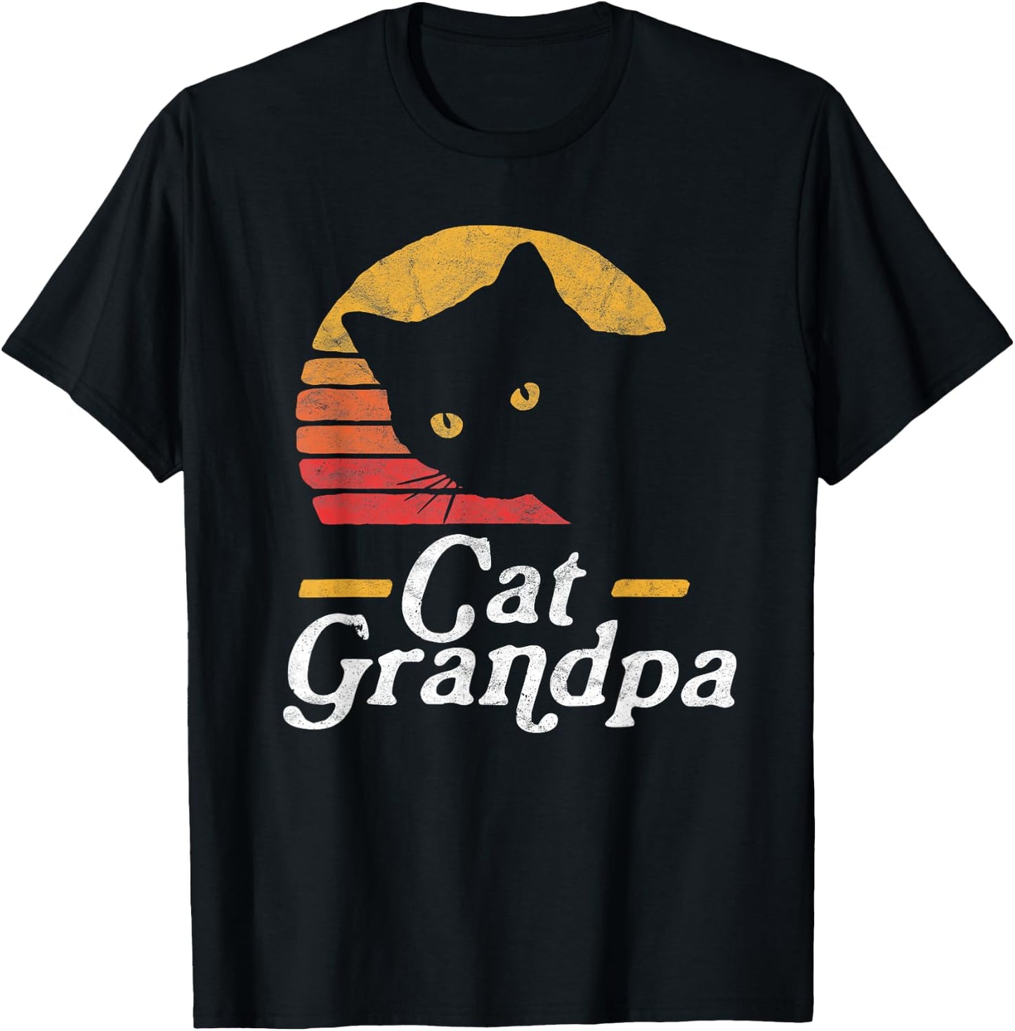 Cat Grandpa Vintage Eighties Style Cat Retro Distressed T-Shirt - T-Shirt | Black