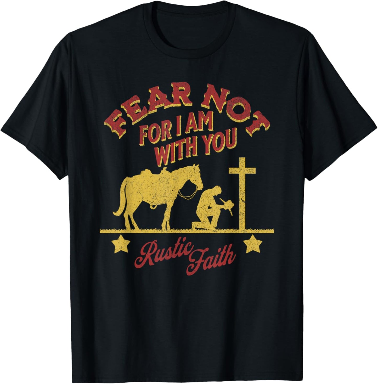 Cowboy Kneeling At Cross Scripture Bible Christian Jesus T-Shirt - T-Shirt | Black