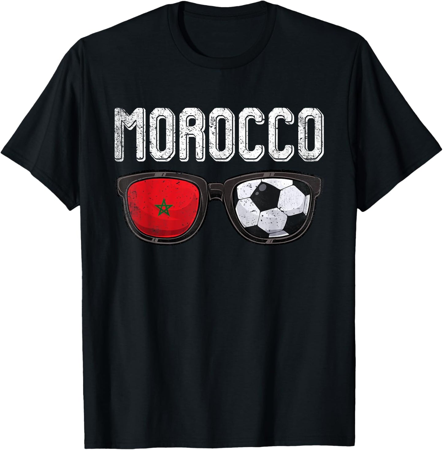 Morocco Soccer Funny Moroccan Flag Glasses Football T-Shirt - T-Shirt | Black