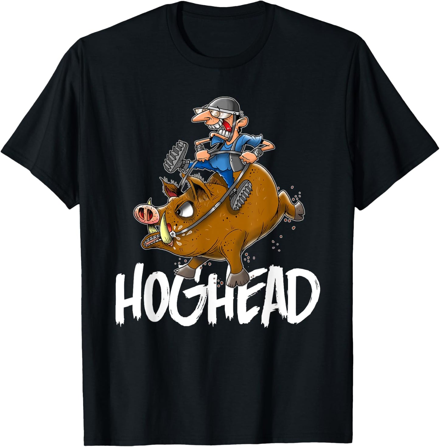 Hog Head Funny Motorcycle Biker Riding His Hog T-Shirt - T-Shirt | Black