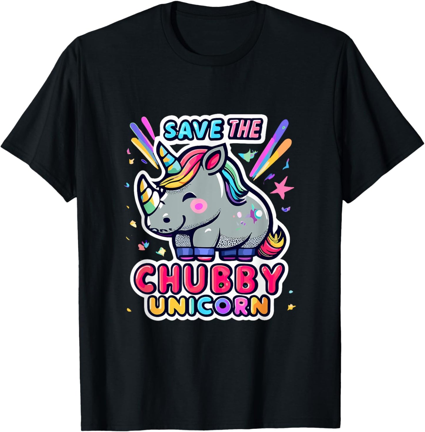 Save Chubby Unicorn Rhino Rainbow Animal Rights Conservation T-Shirt - T-Shirt | Black