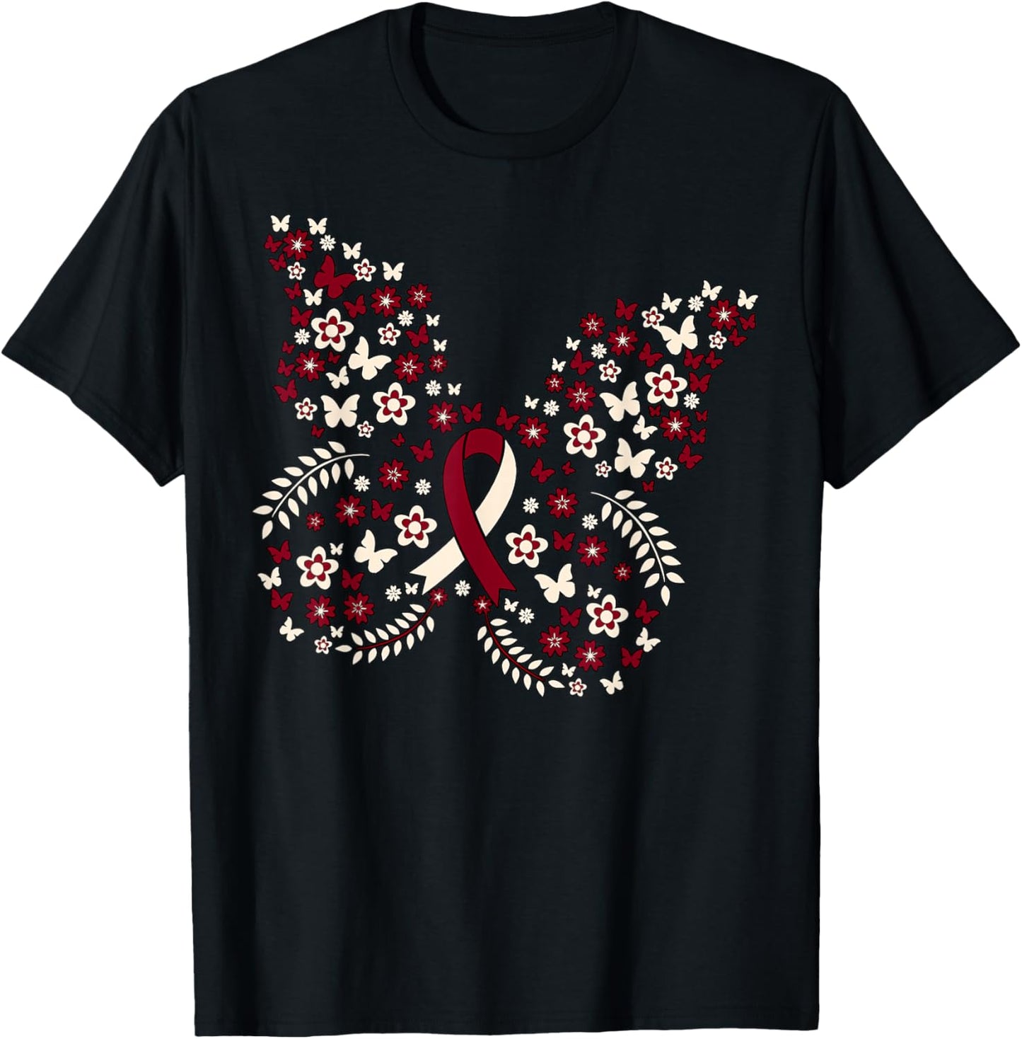 Butterfly Head and Neck Cancer Awareness Survivor Ribbon T-Shirt - T-Shirt | Black