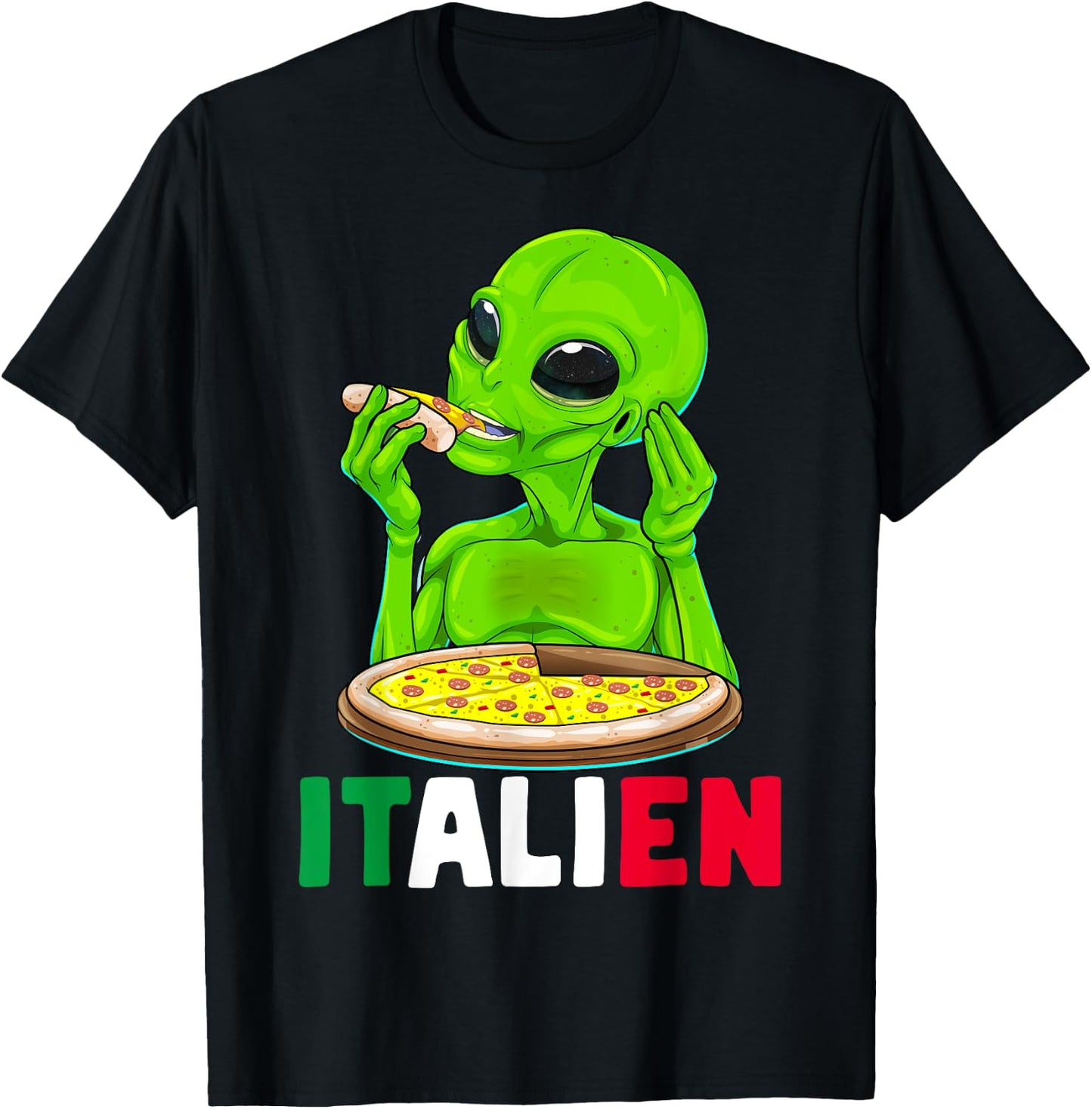 Italian Alien Italien Italy UFO Extraterrestrial Pizza Meme T-Shirt - T-Shirt | Black