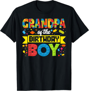 Grandpa Of The Birthday Boy Master Builder Building Blocks T-Shirt - T-Shirt | Black