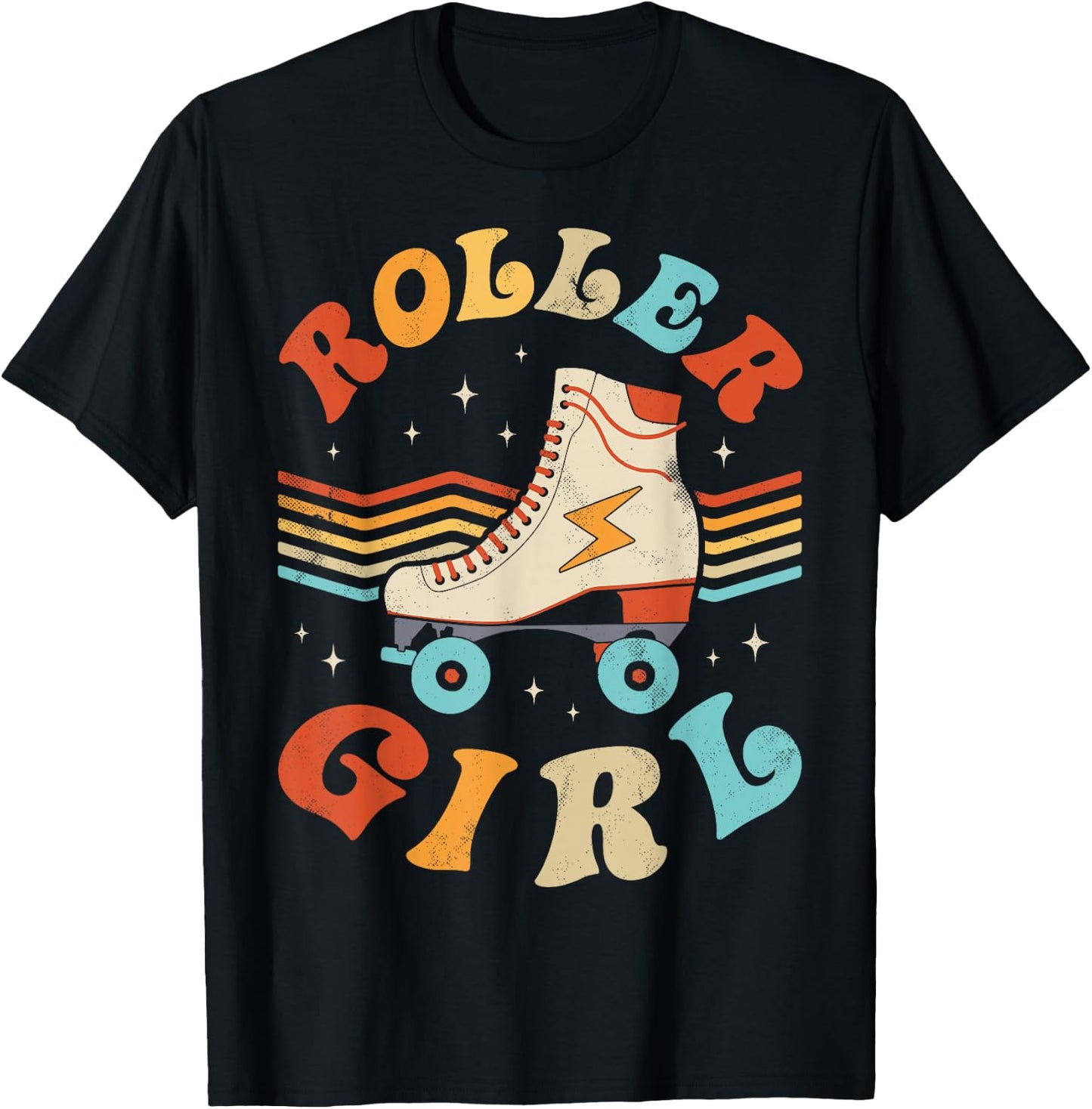 Roller Girl Skater Skating Retro Vintage 70s 80s Skates Cute T-Shirt - T-Shirt | Black