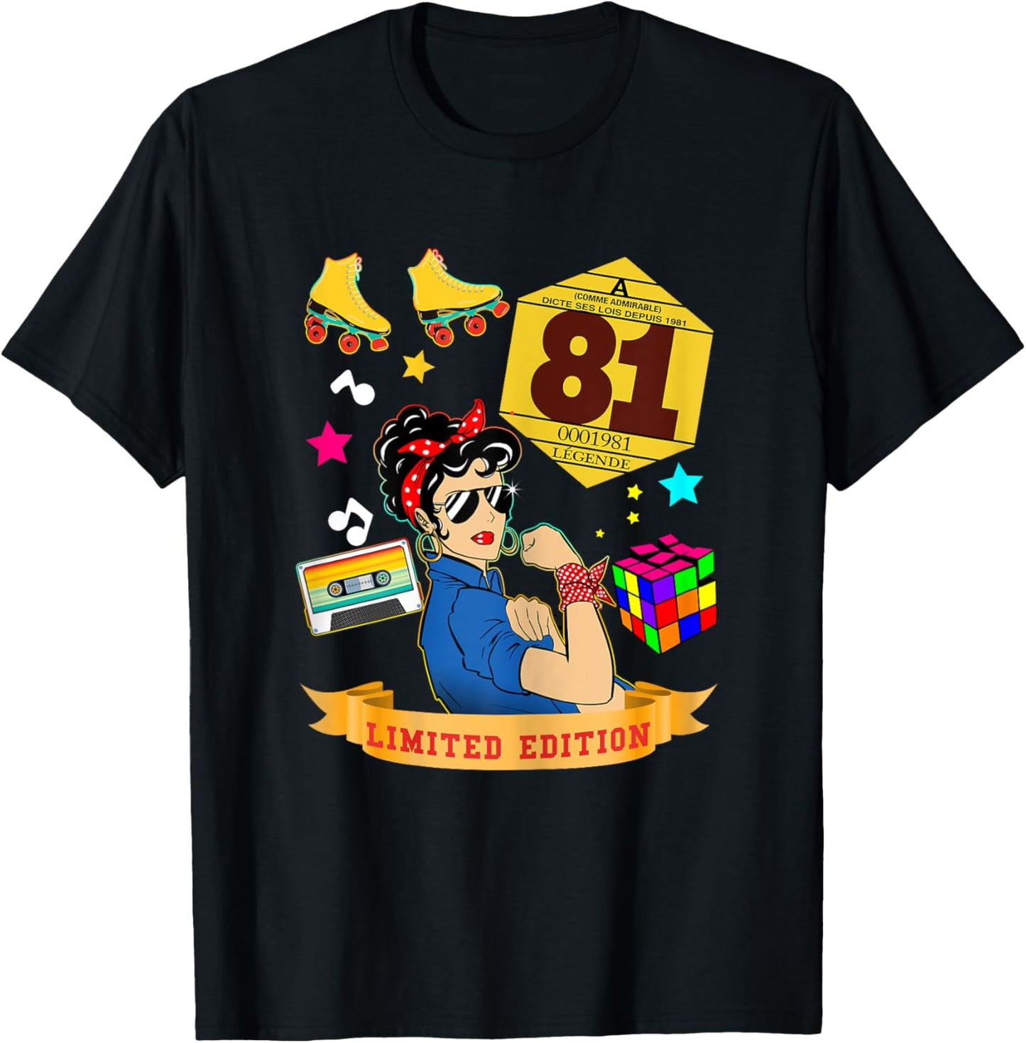 Birthday 1981 Auto Sticker Woman 44 Years Legend Vintage T-Shirt - T-Shirt | Black