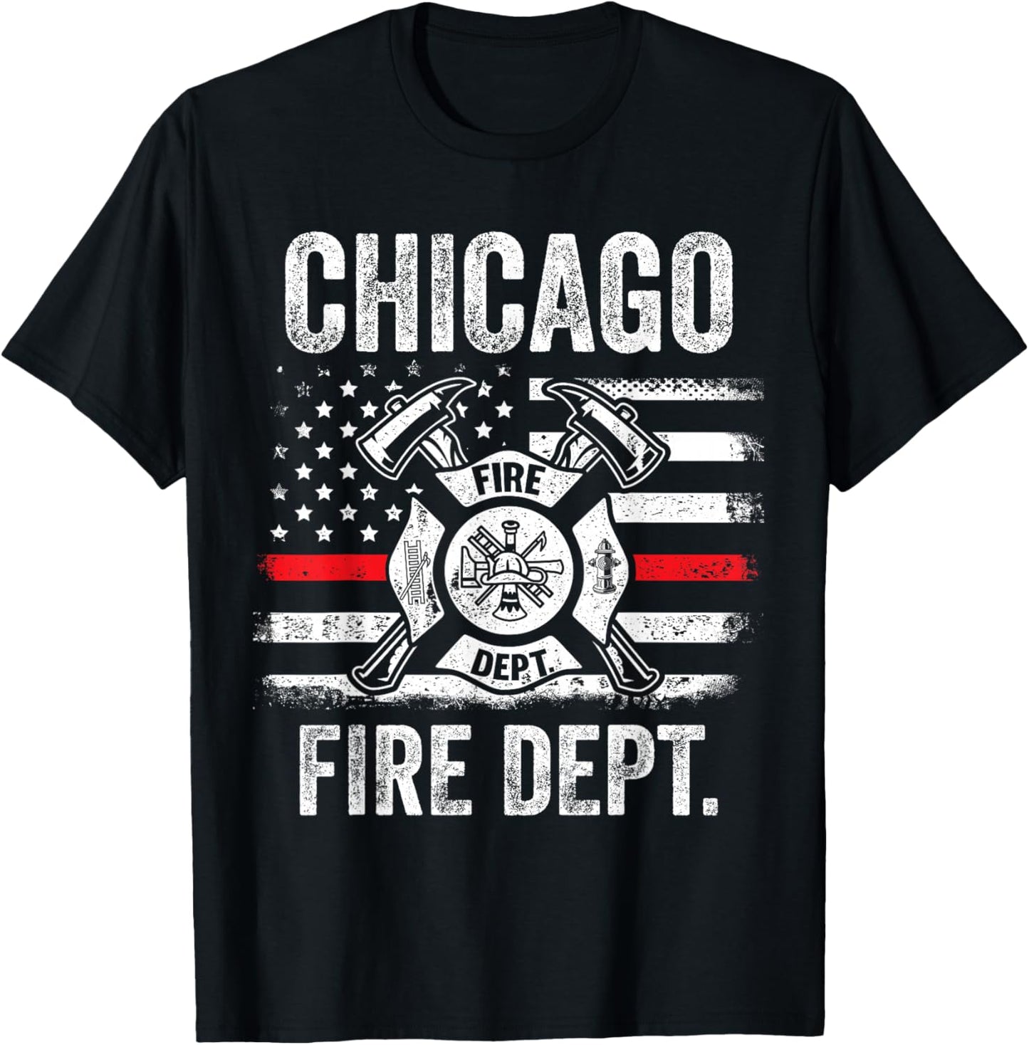 Chicago Illinois Fire Department Thin Red Line Fireman T-Shirt - T-Shirt | Black