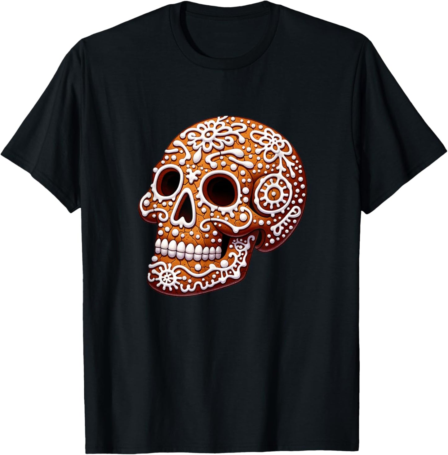 Gingerbread Skull Creepy Christmas Cookie Baking Holiday T-Shirt - T-Shirt | Black