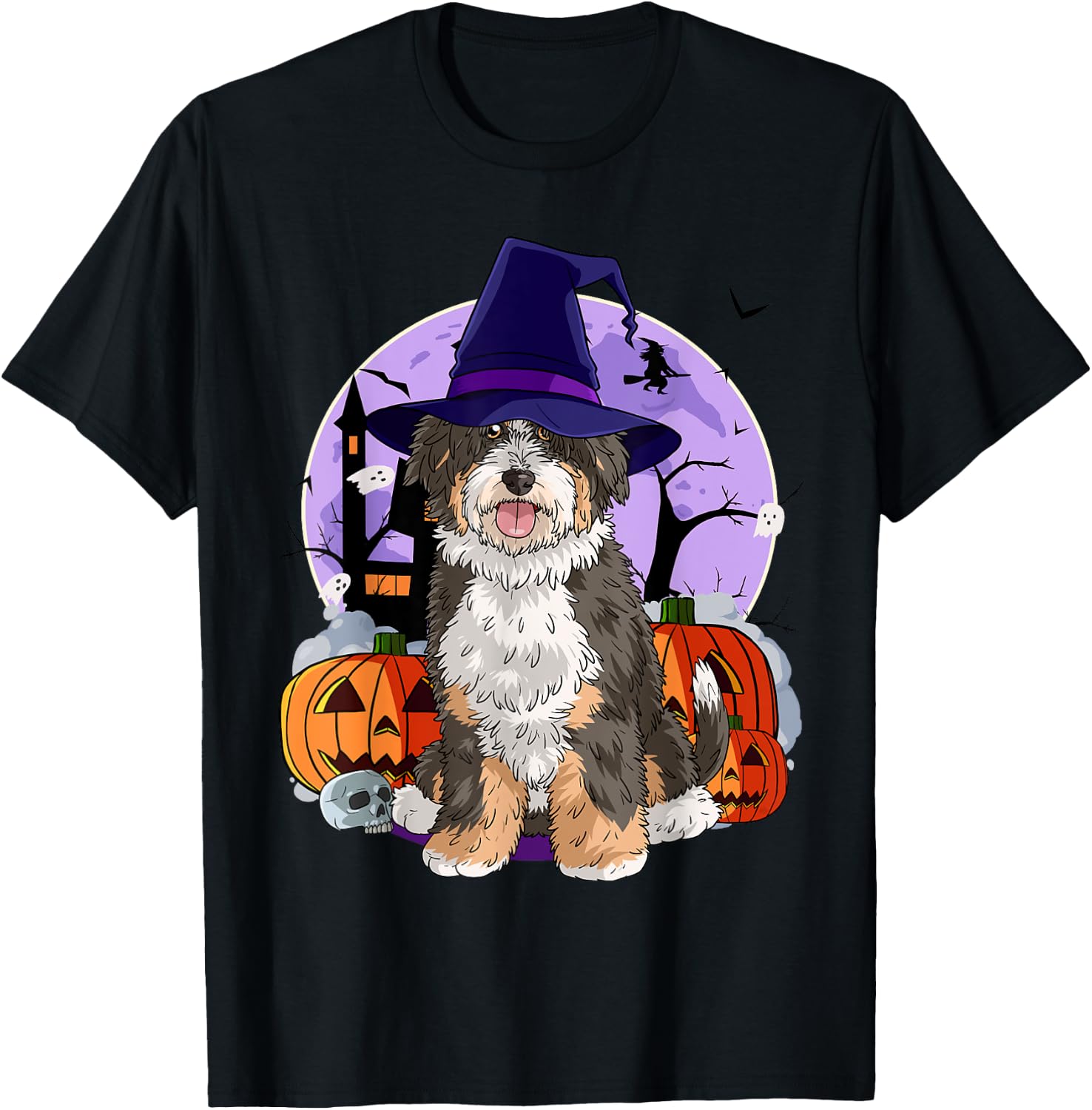 Cute Bernedoodle Halloween Witch Pumpkin T-Shirt - T-Shirt | Black