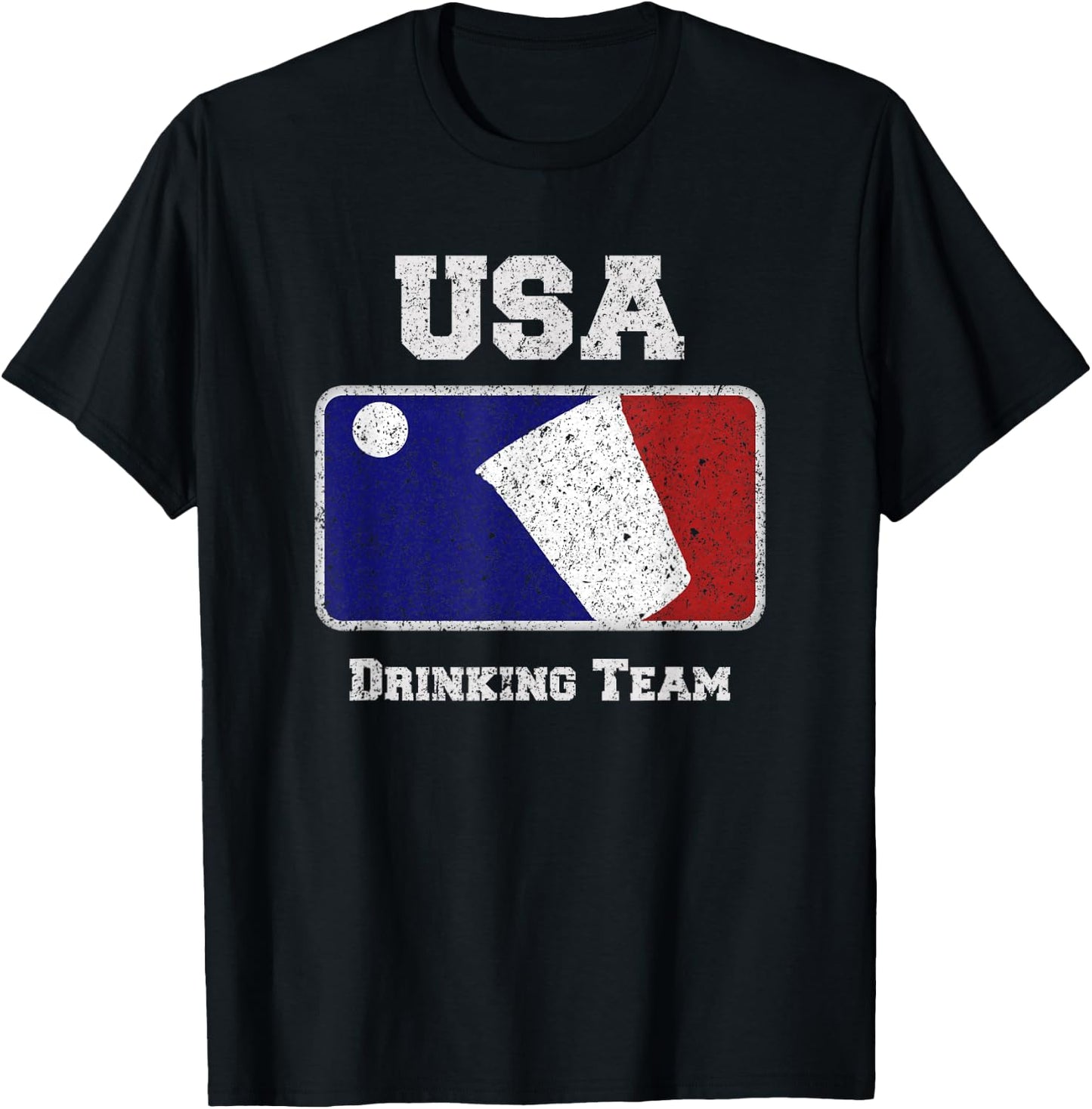USA Drinking Team Party Beer Pong Game Distressed Retro T-Shirt - T-Shirt | Black