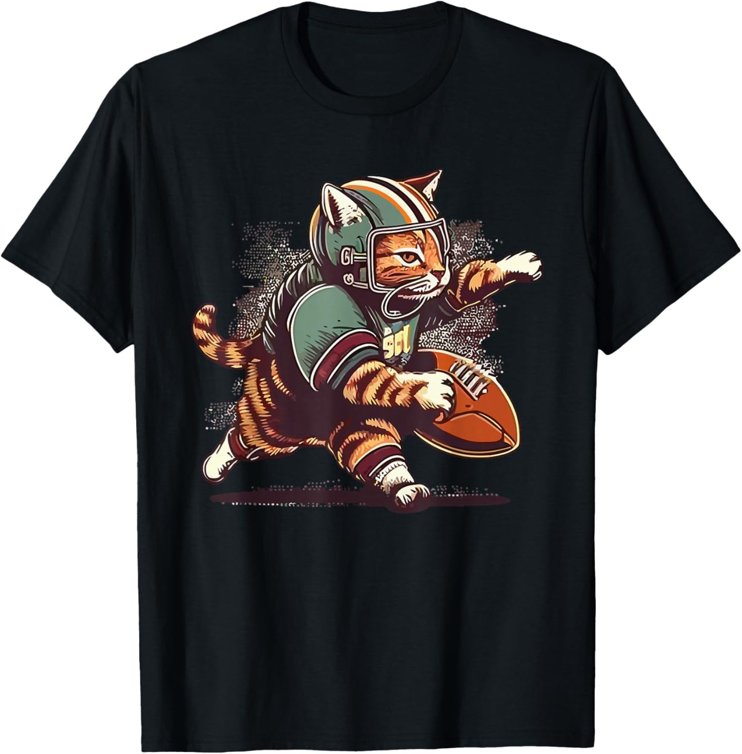 Cat Playing American Football T-Shirt - T-Shirt | Black