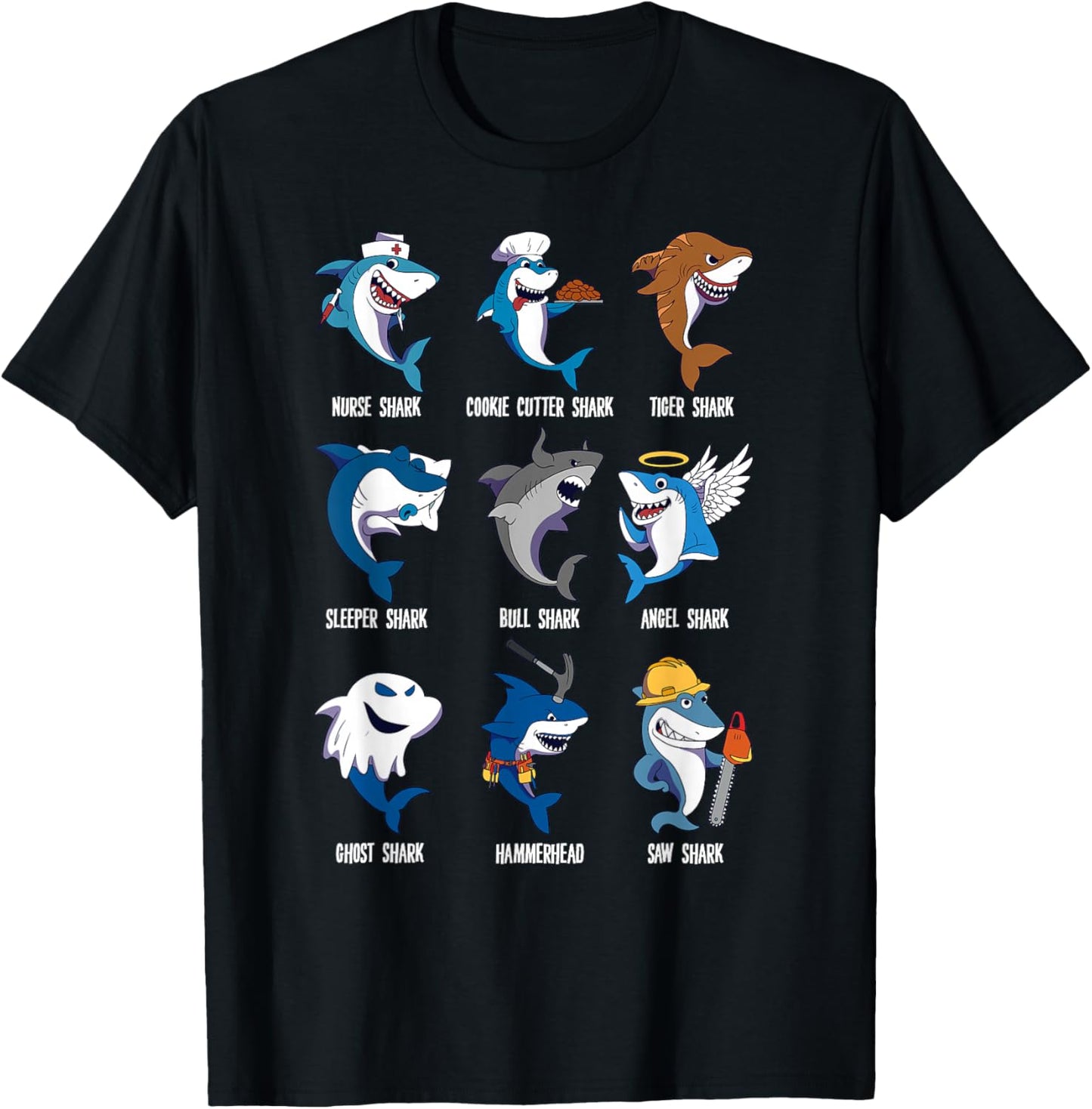Types of Sharks Pun Ocean Marine Biology Fishing Shark Lover T-Shirt - T-Shirt | Black