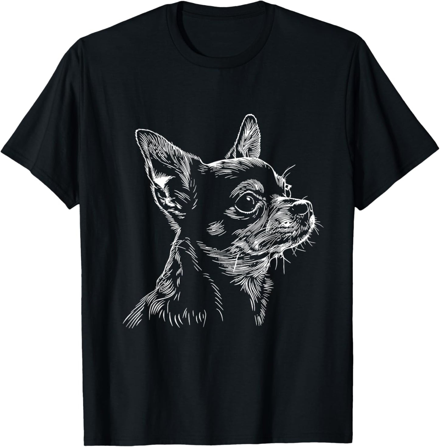 Chihuahua Dog Face Line Art Design , Small, Black T-Shirt - T-Shirt | Black