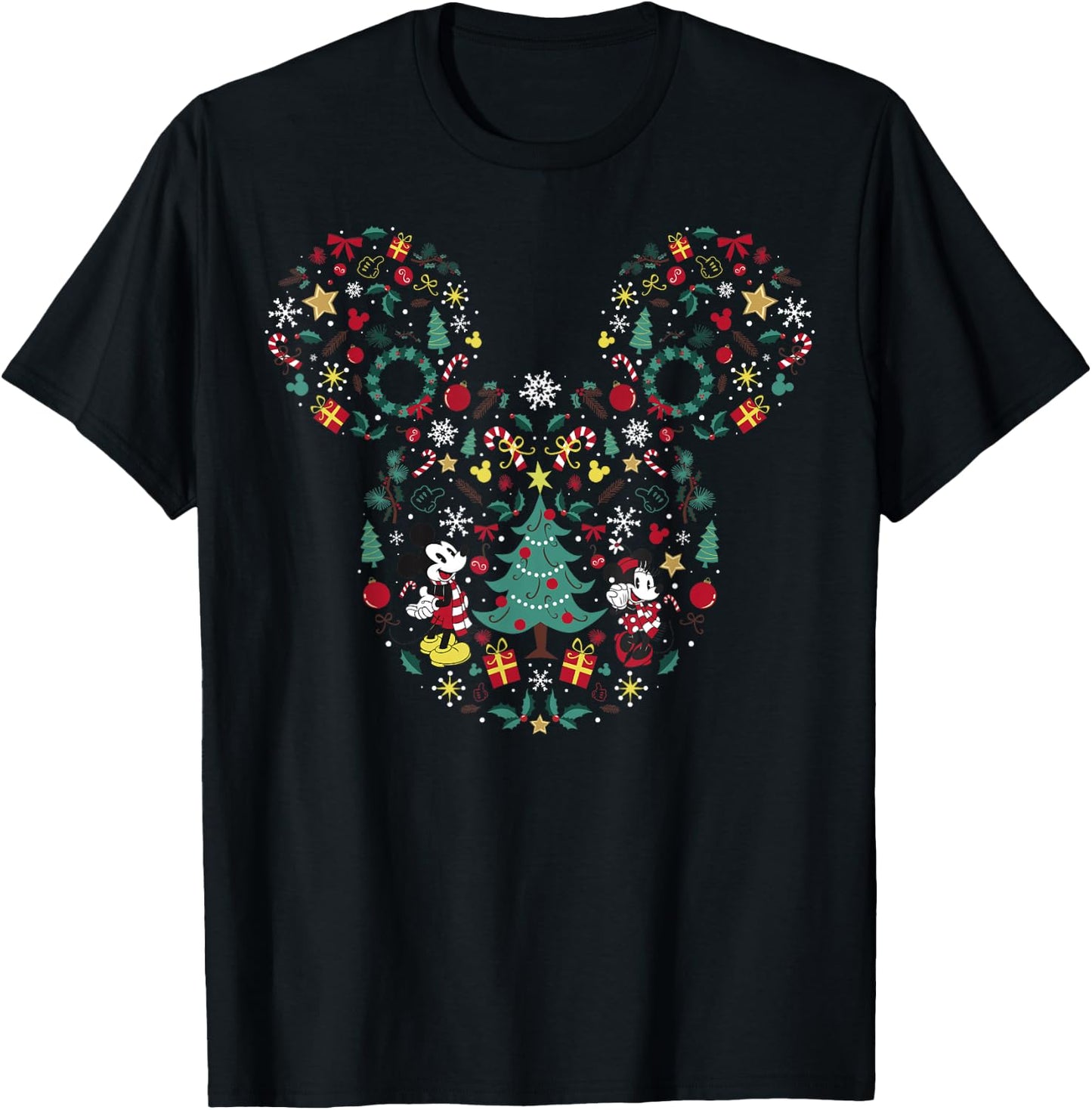 Disney Mickey And Minnie Christmas Mashup Short Sleeve T-Shirt - T-Shirt | Black