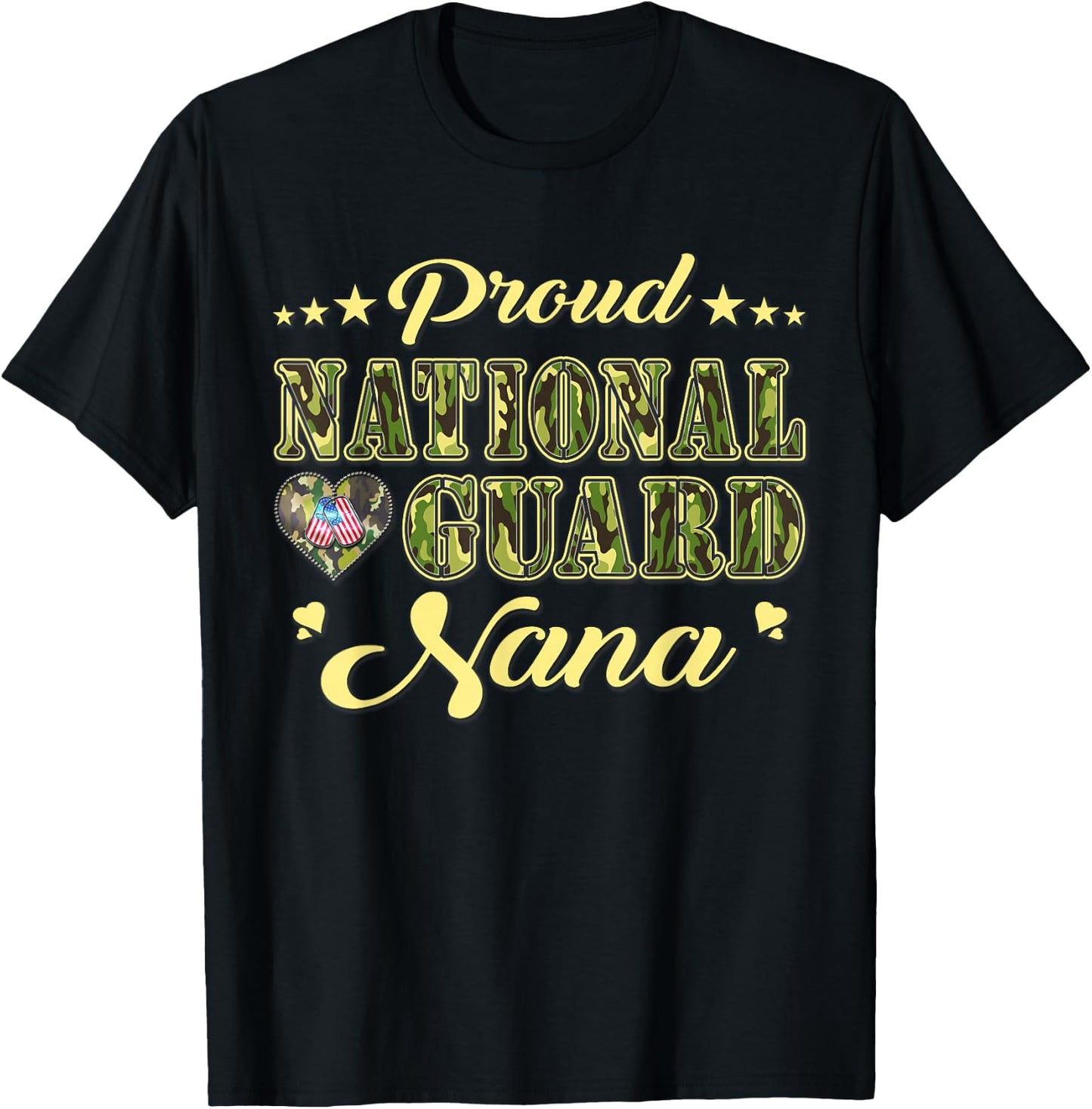 Proud National Guard Nana Dog Tags Heart Military Grandma Men Women T-Shirt - T-Shirt | Black