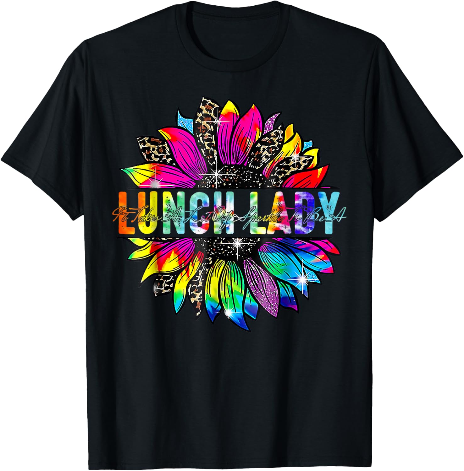 Lunch Lady Sunflower Leopard Tie Dye Back To School T-Shirt - T-Shirt | Black