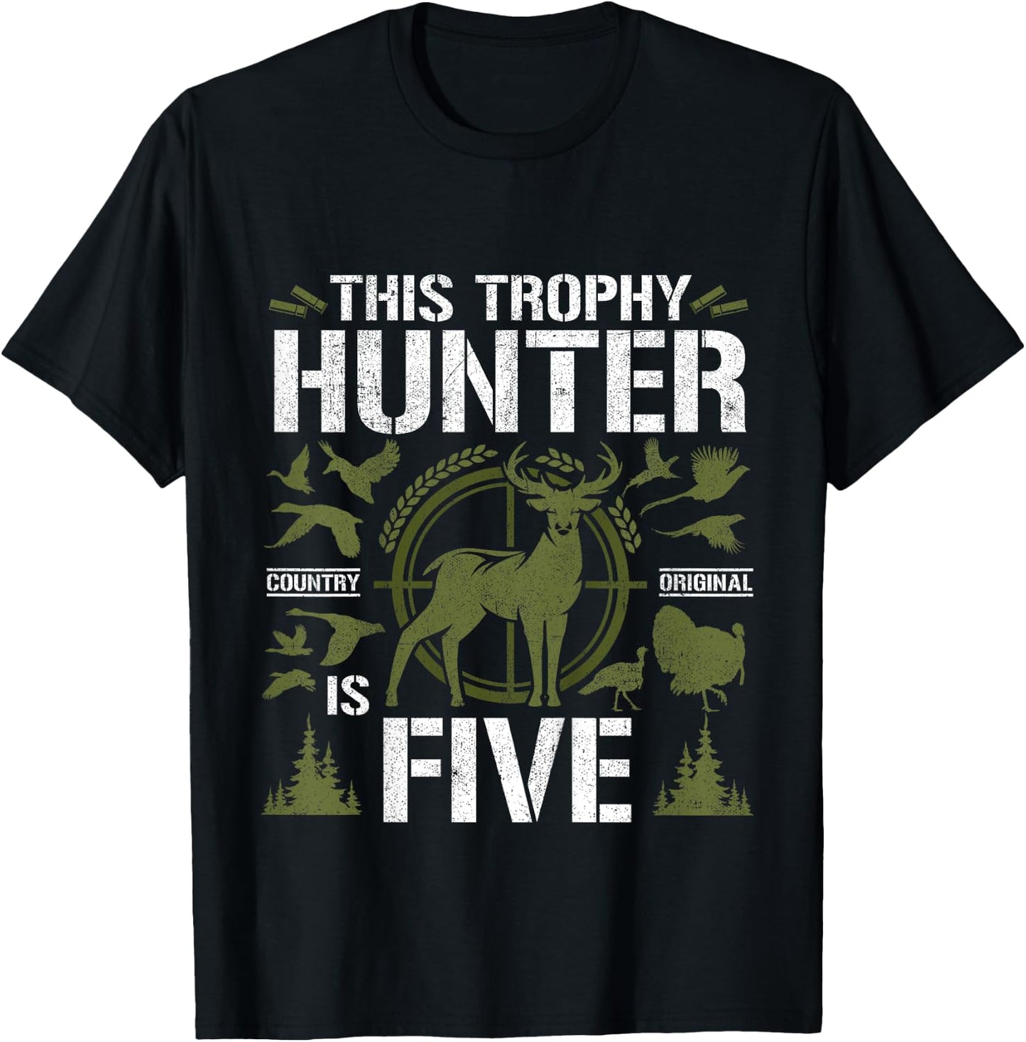 5 Year Old Hunting Birthday Party Duck Deer Hunter 5th Gift T-Shirt - T-Shirt | Black