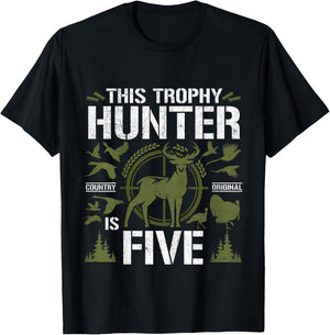 5 Year Old Hunting Birthday Party Duck Deer Hunter 5th Gift T-Shirt - T-Shirt | Black
