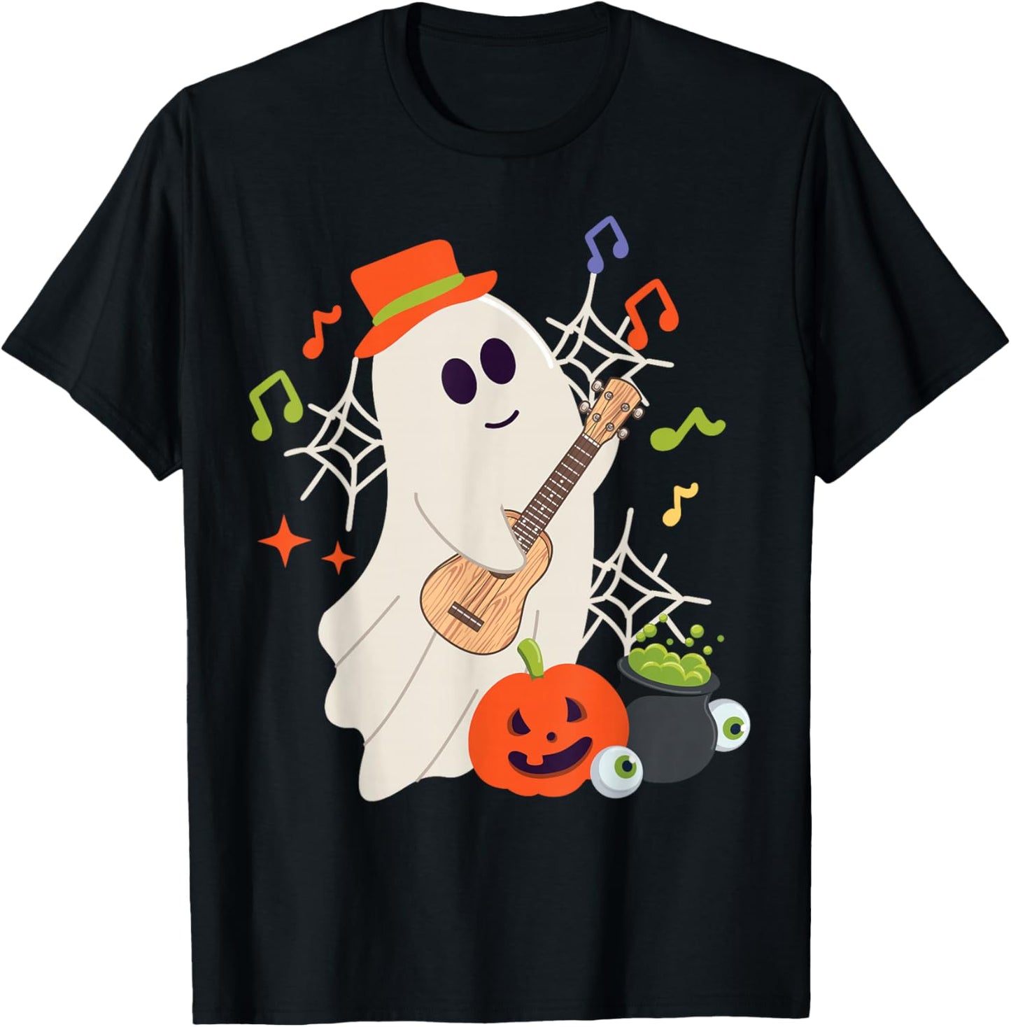 Hawaiian Ukulele Uke Halloween Ghost T-Shirt - T-Shirt | Black