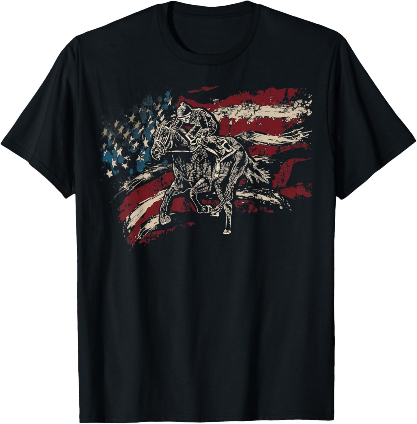 Derby Horse American Flag Horse Racing Race Horse Jockey T-Shirt - T-Shirt | Black