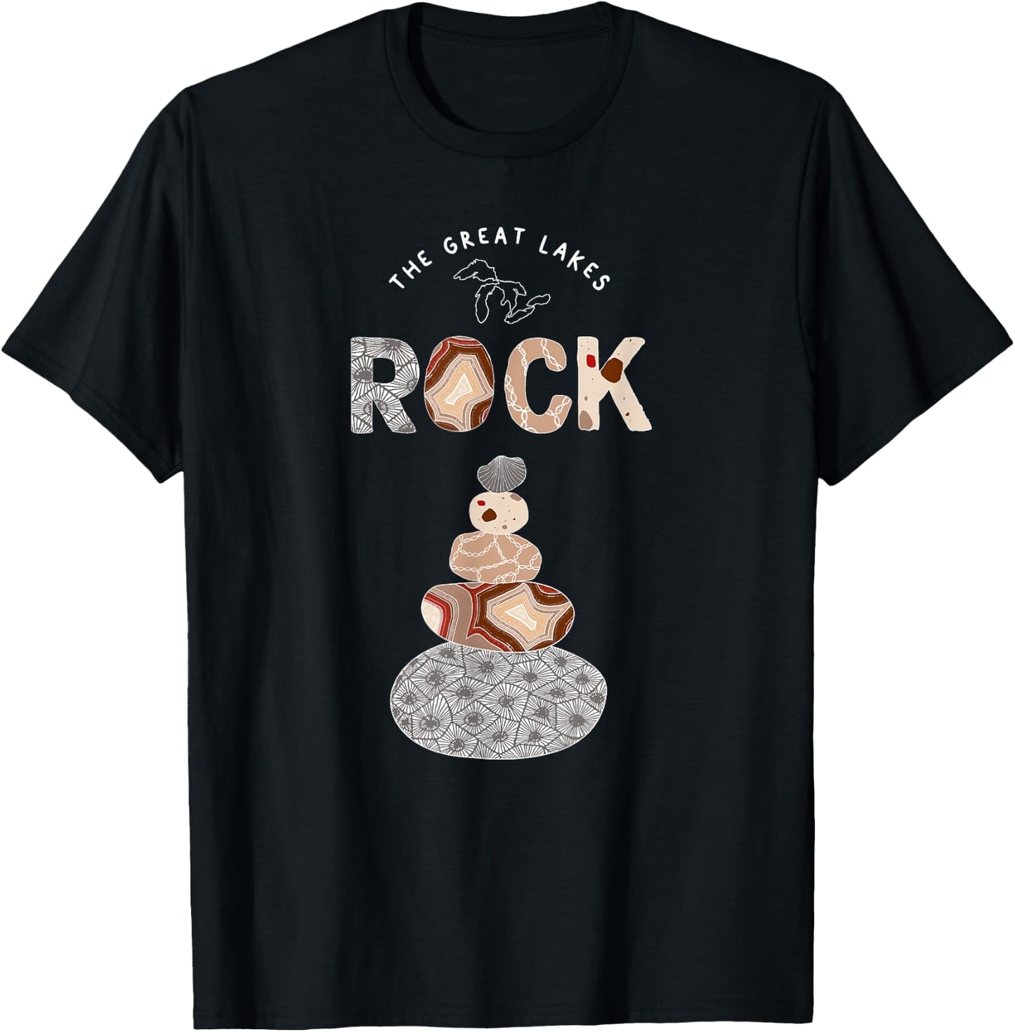 Great Lakes Rock Colored Rock Stack Petoskey Stone Agate T-Shirt - T-Shirt | Black