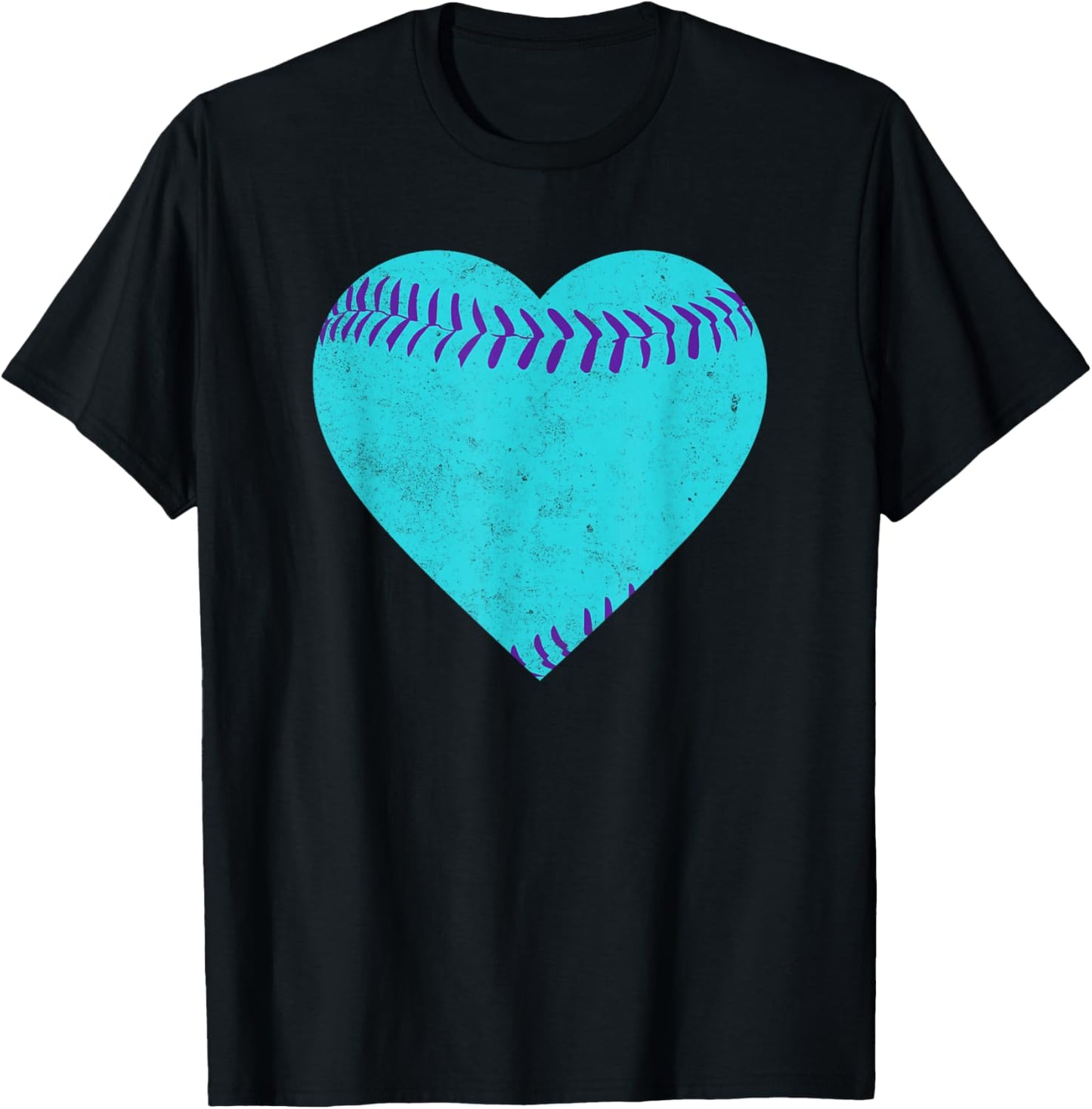Vintage Teal and Purple Baseball Heart T-Shirt - T-Shirt | Black
