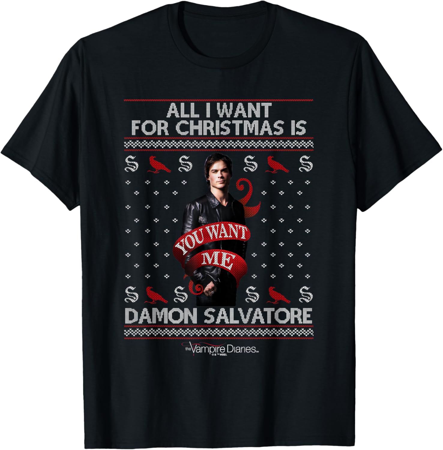 Vampire Diaries All I Want for Christmas is Damon Salvatore T-Shirt - T-Shirt | Black
