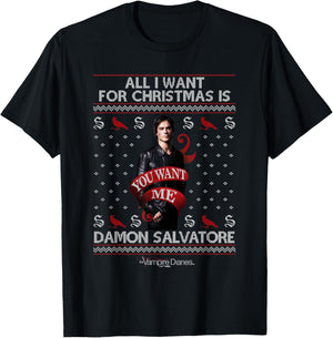 Vampire Diaries All I Want for Christmas is Damon Salvatore T-Shirt - T-Shirt | Black